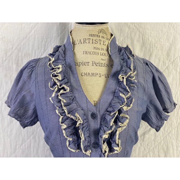 Anthropologie Blue Button Down Casual Blouse By Odille - Picture 5 of 9
